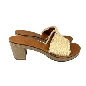 K. Jacques Saint Tropez Women's Capri Slides Sz 36 Cream Raffia Heeled Sandals